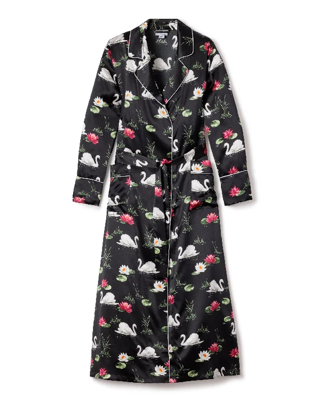 Women's Silk Long Robe in 5th Avenue Swans