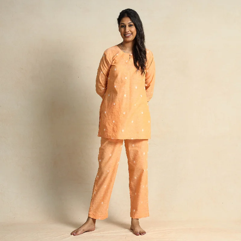 Orange - Jacquard Cotton Top & Pyjama Night Suit Set