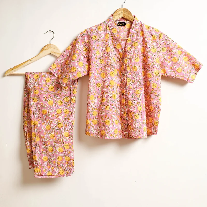 Pink - Sanganeri Block Printed Cotton Night Suit Set