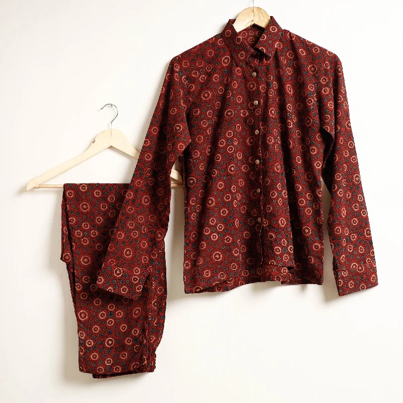 Red - Ajrakh Block Printed Cotton Night Suit Set