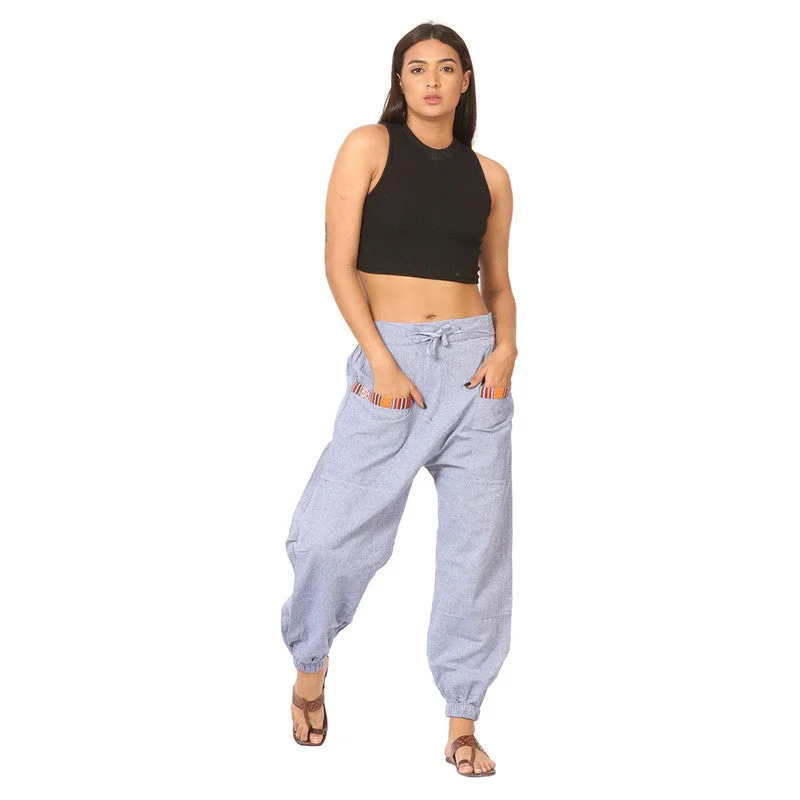 Cotton Jogger Pants for Women | Lavender Blue | Front Pocket