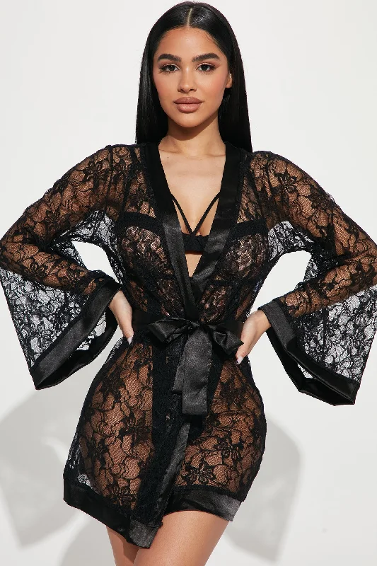 Lust On My Mind Lace Robe - Black