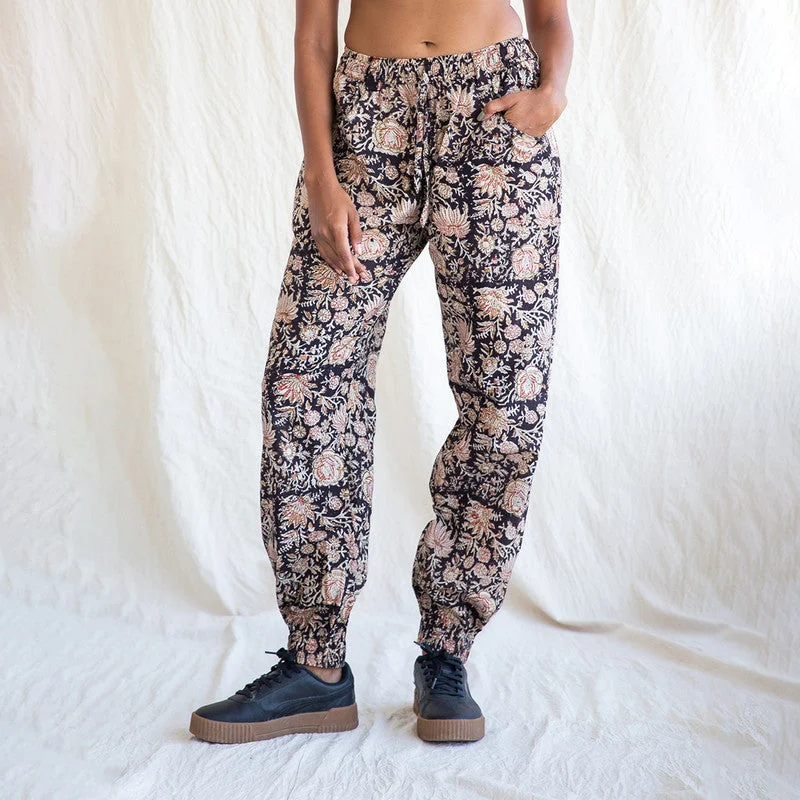 Pure Cotton Joggers | High-Rise | Kalamkari | Black