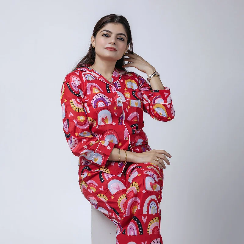 Cotton Pyjama Set For Women | Printed | Red