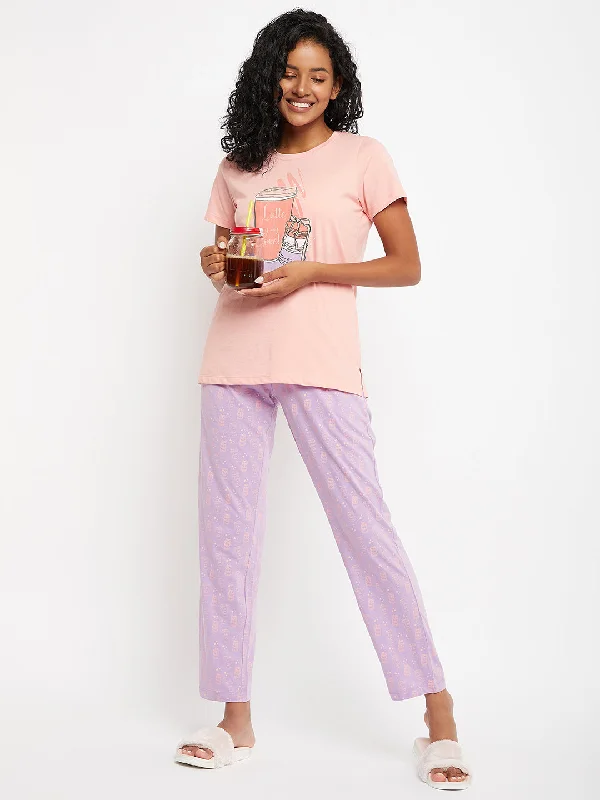 Msecret Peach Printed Cotton Nightsuit