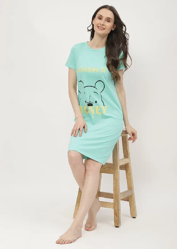 Msecret Disney Pooh Printed Mint Green Night Dress