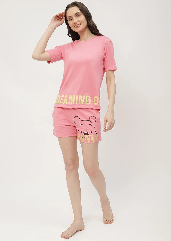 Msecret Disney Pooh Printed T-shirt with Shorts Pink Night Suit