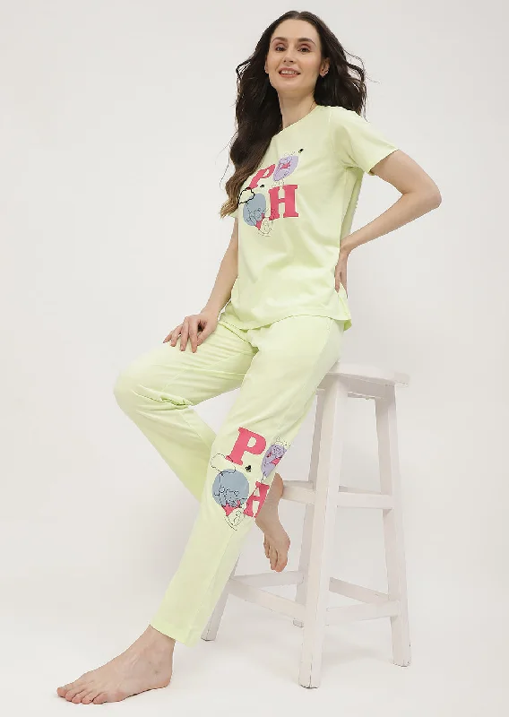 Msecret Disney Pooh Printed T-shirt with Pajama Neon Night Suit