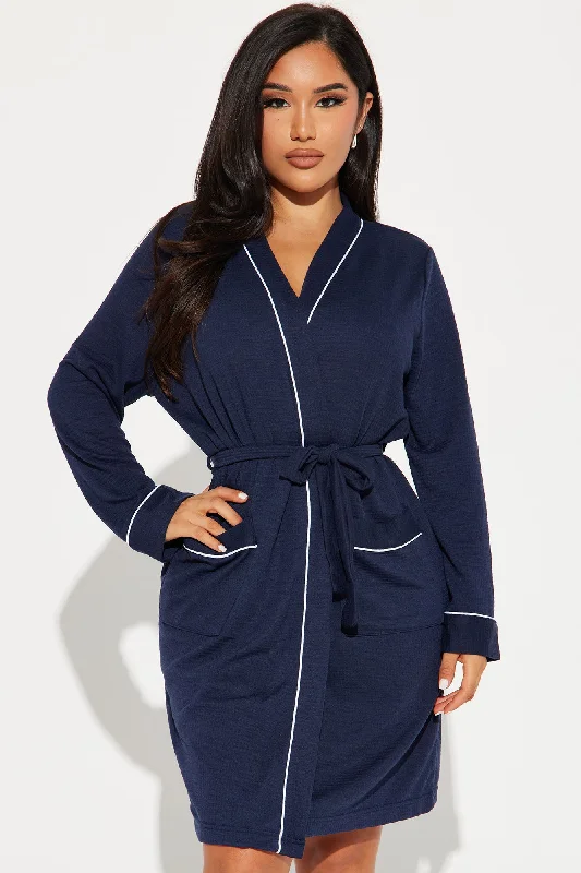 Time To Relax Waffle PJ Robe - Navy