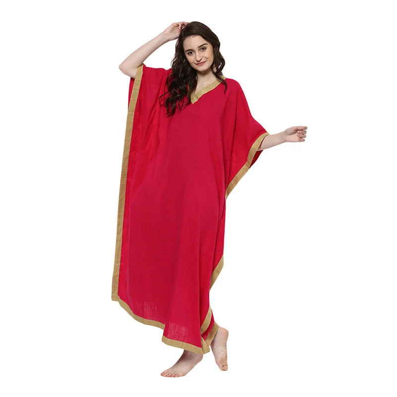 Cotton V-Neck Kaftan | Pink