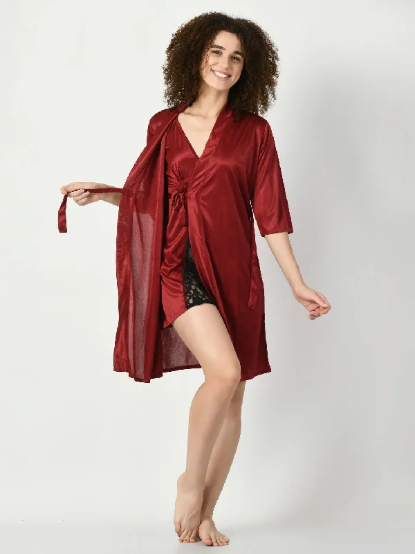 Women's Satin Burgundy Nightdress - Legit Affair