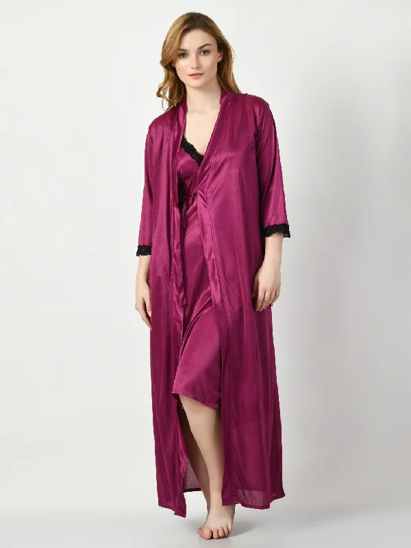 Women's Satin Magenta Nightdress - Legit Affair