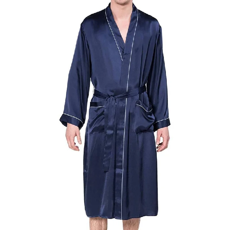 100%  Men's Silk Robe Luxury Long Silk Bathrobe Pure Male Silk Robes