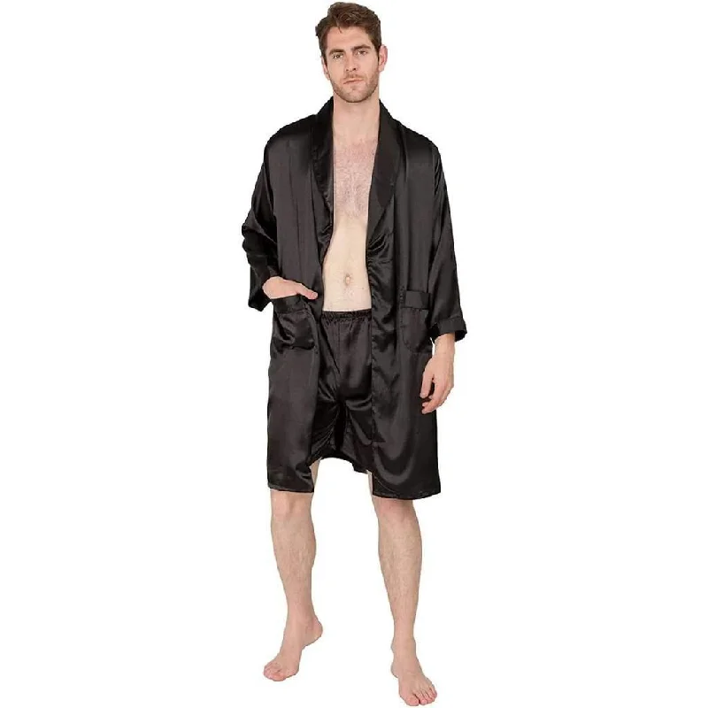 22MM Mulberry Silk Robe Set Mens Classic Silk Bathrobe And Shorts Sleepwear With White Piping