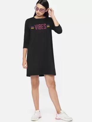 Women Night Dress 3/4 Sleeve Combo (Black, Blue)