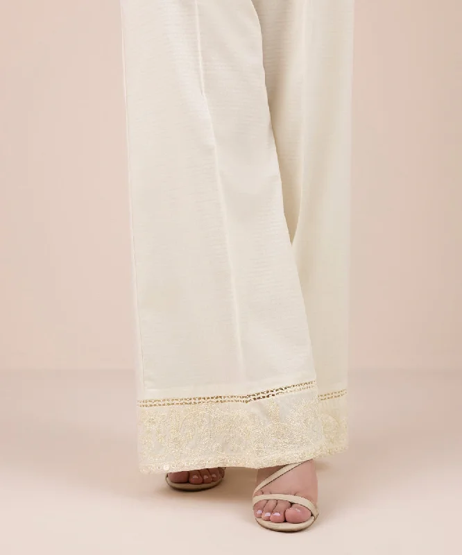 Embroidered Dobby Flared Pants