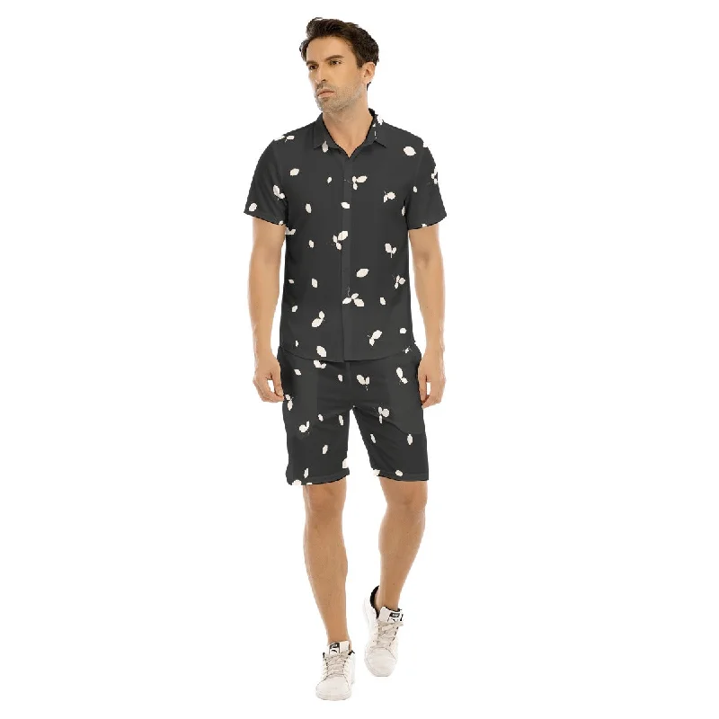 Hawaiian Flower Texture Men's Short Sleeve Shirt Set