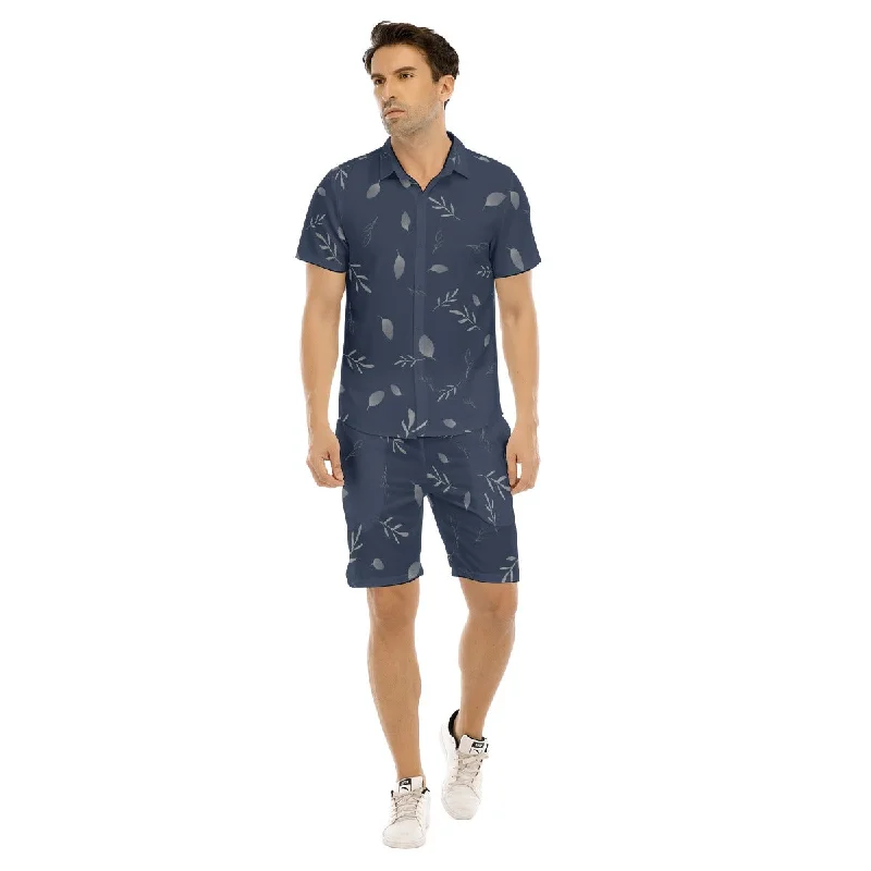 Blue & Silver LeavesMen's Short Sleeve Shirt Set