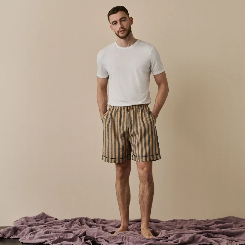 Blue & Porcini Striped Linen Men's PJ Shorts