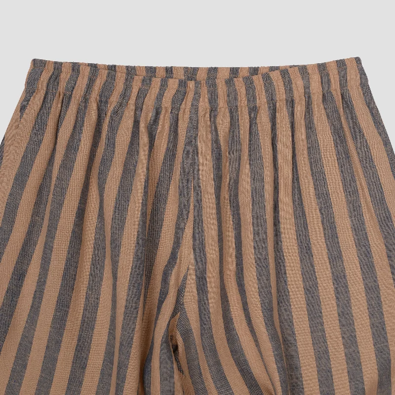 Blue & Porcini Striped Linen Men's PJ Shorts