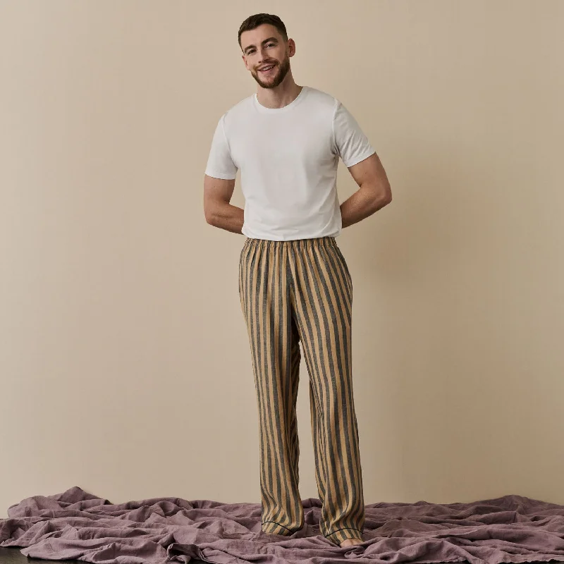 Blue & Porcini Striped Linen Men's PJ Trousers