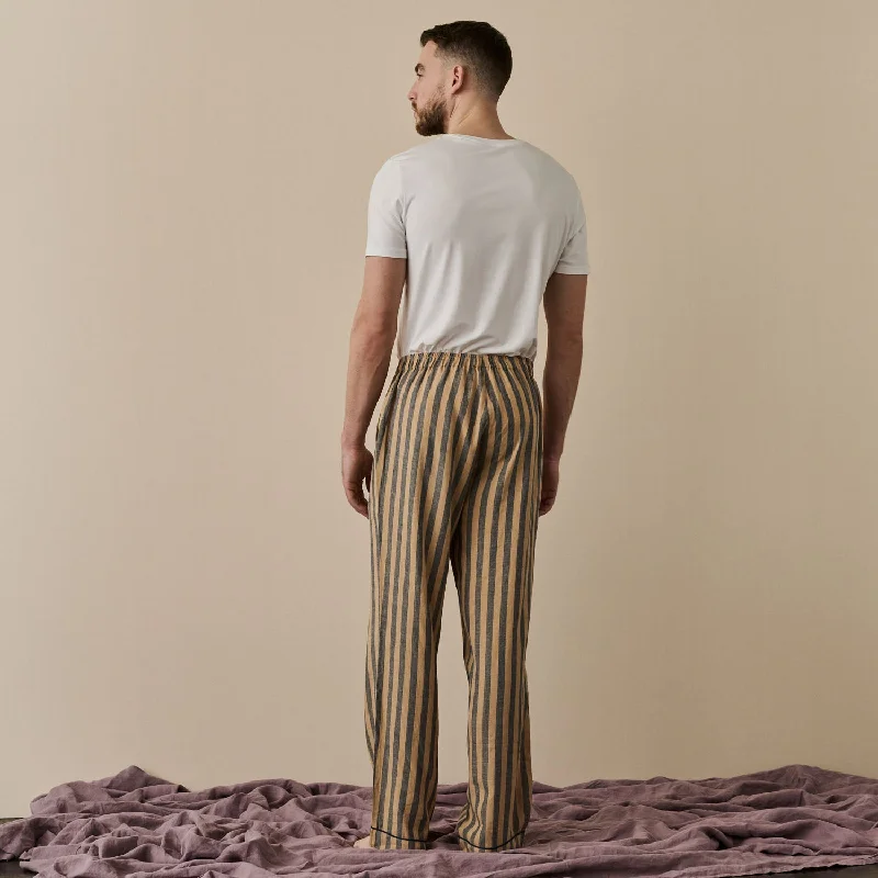 Blue & Porcini Striped Linen Men's PJ Trousers