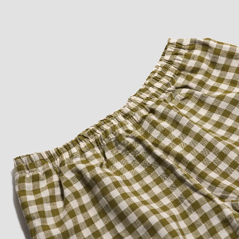 Men's Botanical Green Gingham Linen Pyjama Trousers