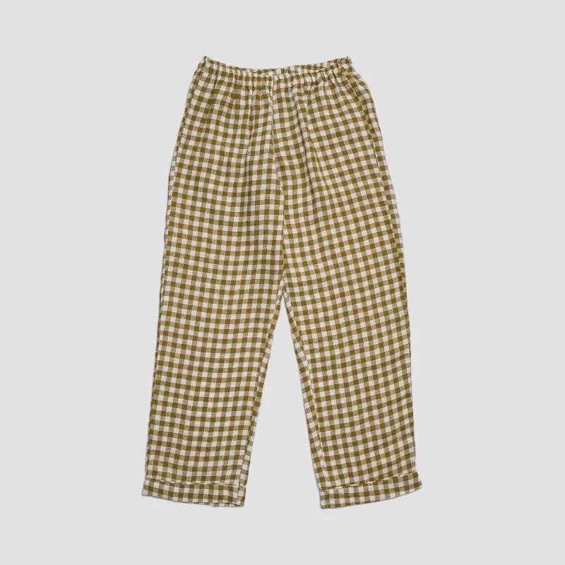 Men's Botanical Green Gingham Linen Pyjama Trousers