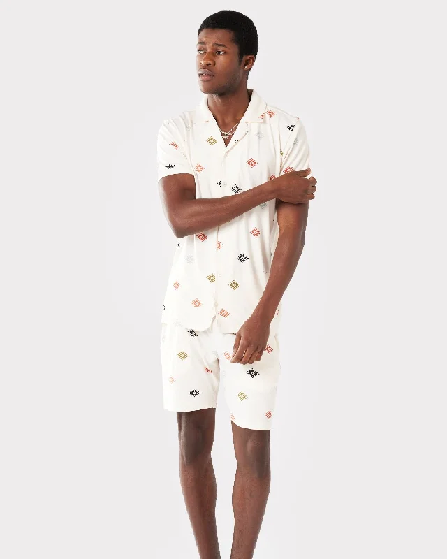 Men’s Cream Ikat Print Short Pyjama Set