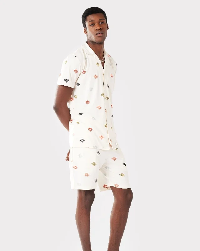 Men’s Cream Ikat Print Short Pyjama Set