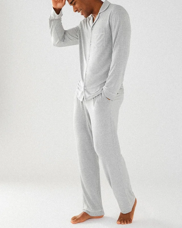 Modal Button Up Long Pyjama Set - Grey