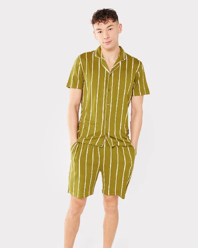 Men's Khaki Stripe Print Short Pyjama Set