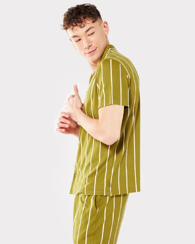 Men's Khaki Stripe Print Short Pyjama Set