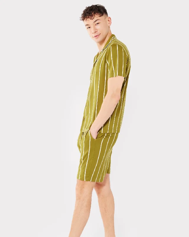 Men's Khaki Stripe Print Short Pyjama Set