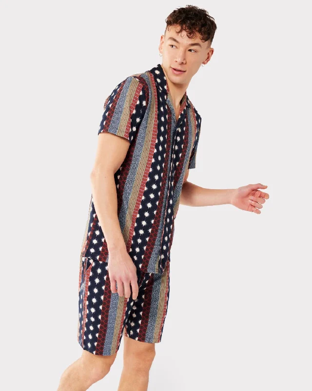 Men's Multicoloured Geo Stripe Print Short Pyjama Set