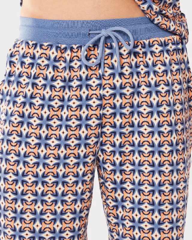 Men's Orange & Navy Retro Tile Print Short Pyjama Set