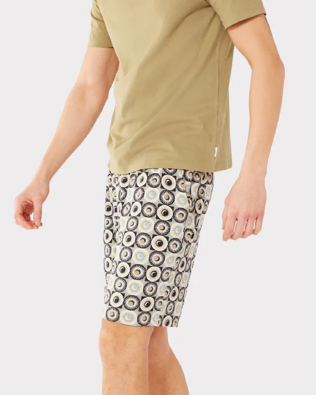 Men's Olive T-shirt & Sun & Moon Tile Print Short Pyjama Set