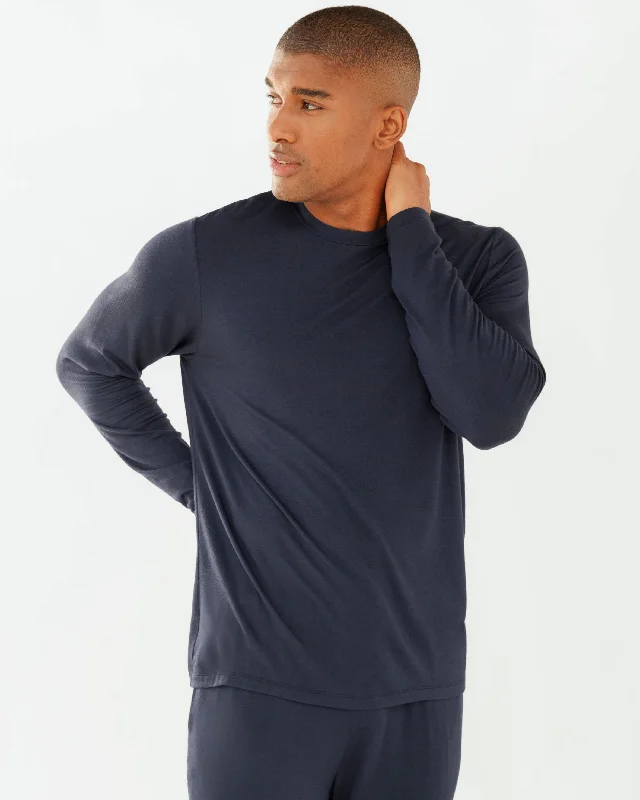 Men's Navy Modal Crewneck Long Pyjama Set