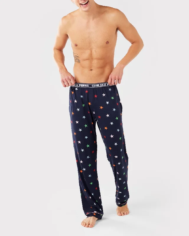 Men's Navy & Multi-coloured Stars Straight-Leg Pyjama Bottoms