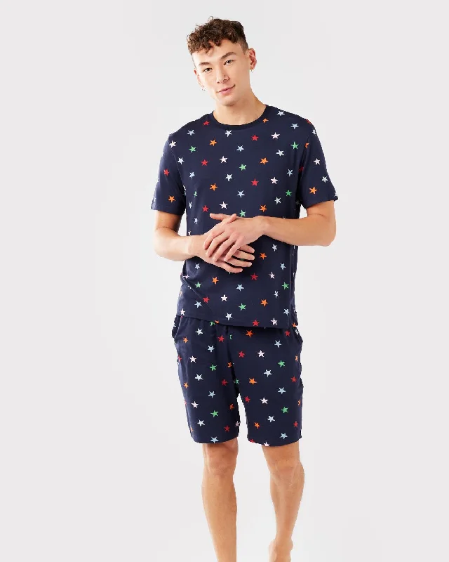 Men's Navy & Multi-coloured Stars Print Short Pyjama Set