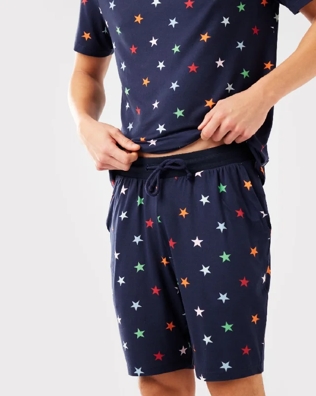 Men's Navy & Multi-coloured Stars Print Short Pyjama Set