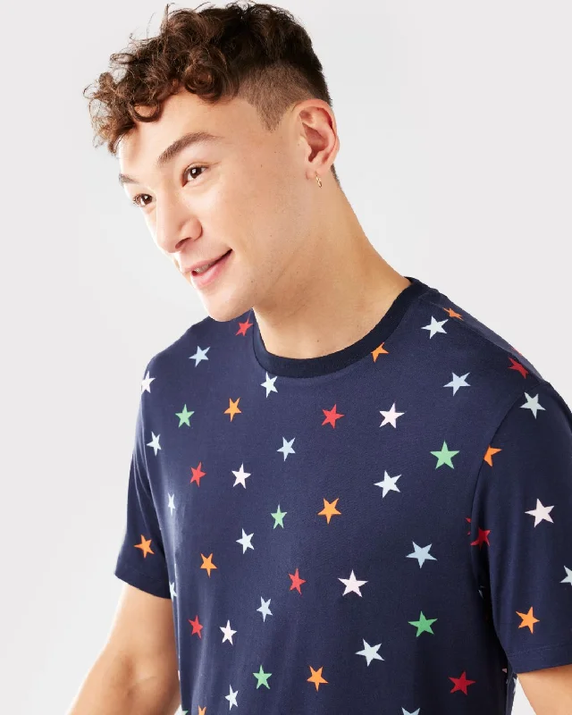 Men's Navy & Multi-coloured Stars Print Short Pyjama Set