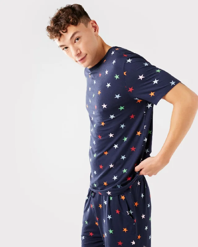 Men's Navy & Multi-coloured Stars Print Short Pyjama Set