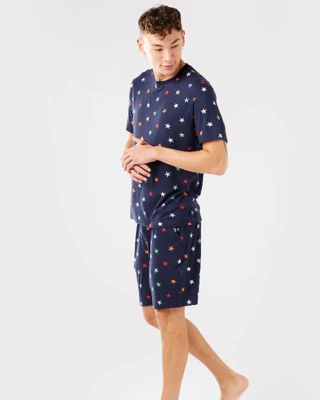 Men's Navy & Multi-coloured Stars Print Short Pyjama Set