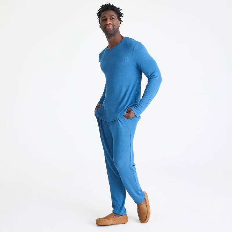 men's dark blue waffle modal long sleeve jogger set