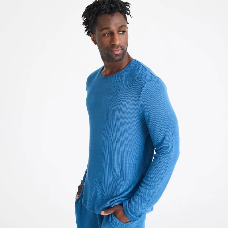 men's dark blue waffle modal long sleeve jogger set