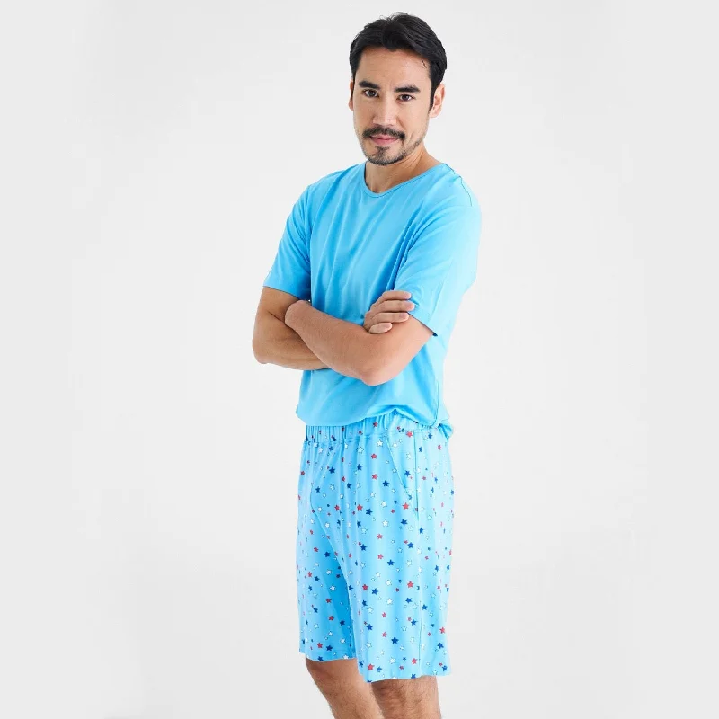 men's red white and bluetiful modal dream sleep top + shorts pajama set