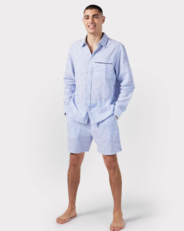 Poplin Stripe Pyjama Shorts - Navy & White