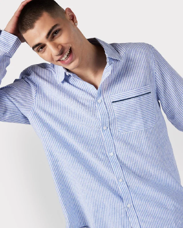 Poplin Stripe Shirt - Navy & White