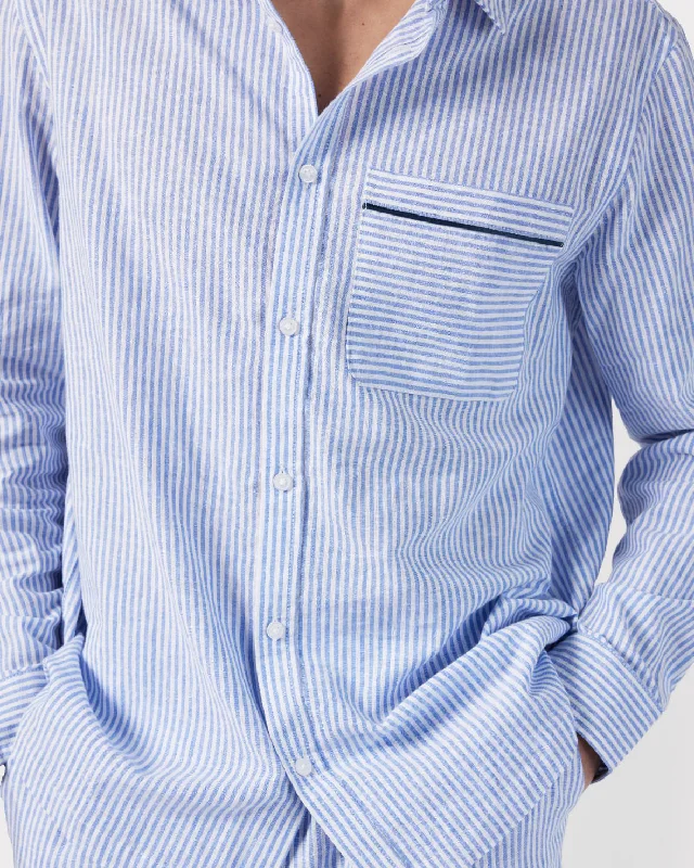 Poplin Stripe Shirt - Navy & White